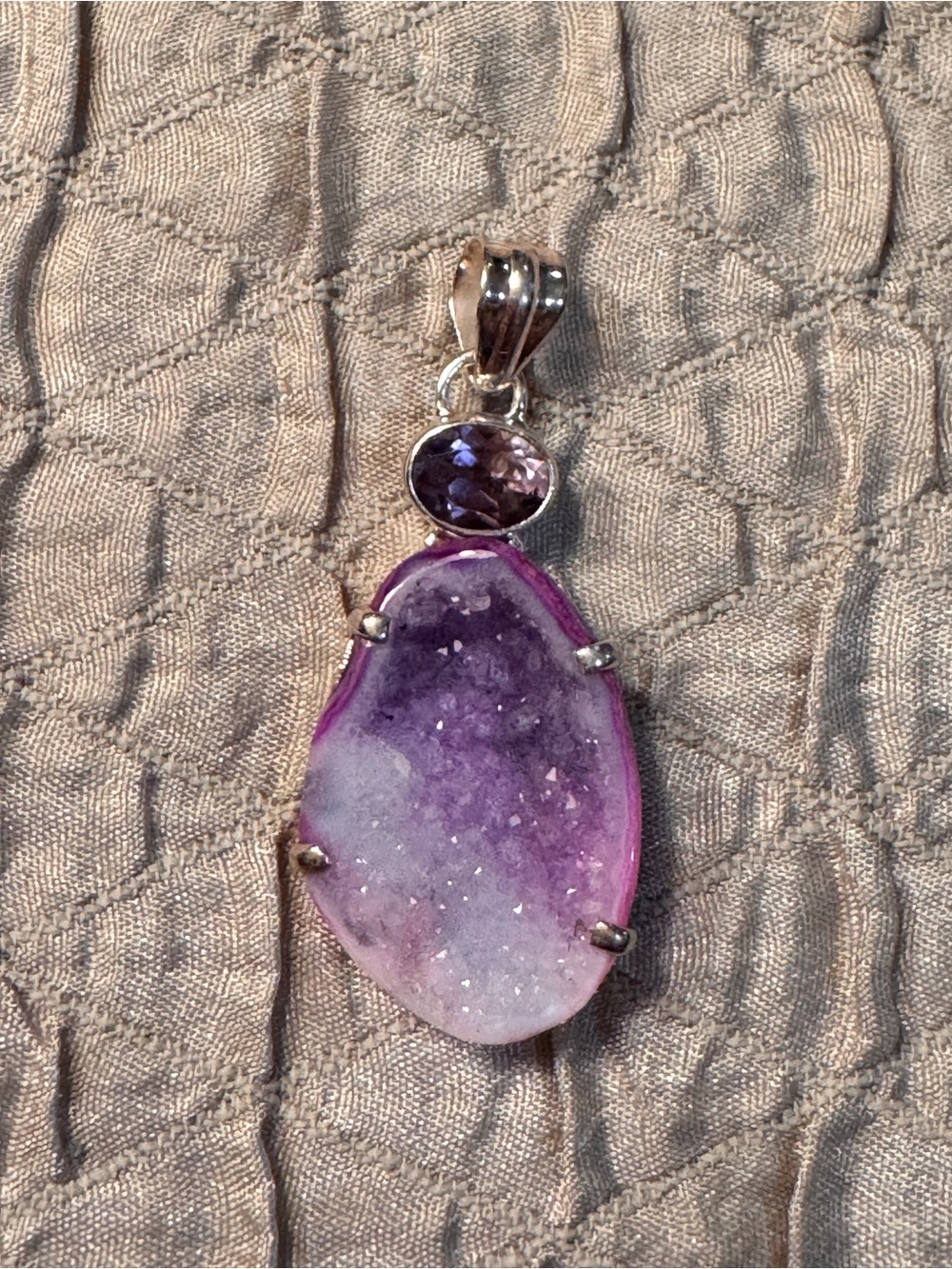 925 Sterling Silver Amethyst Purple Druzy Pendant